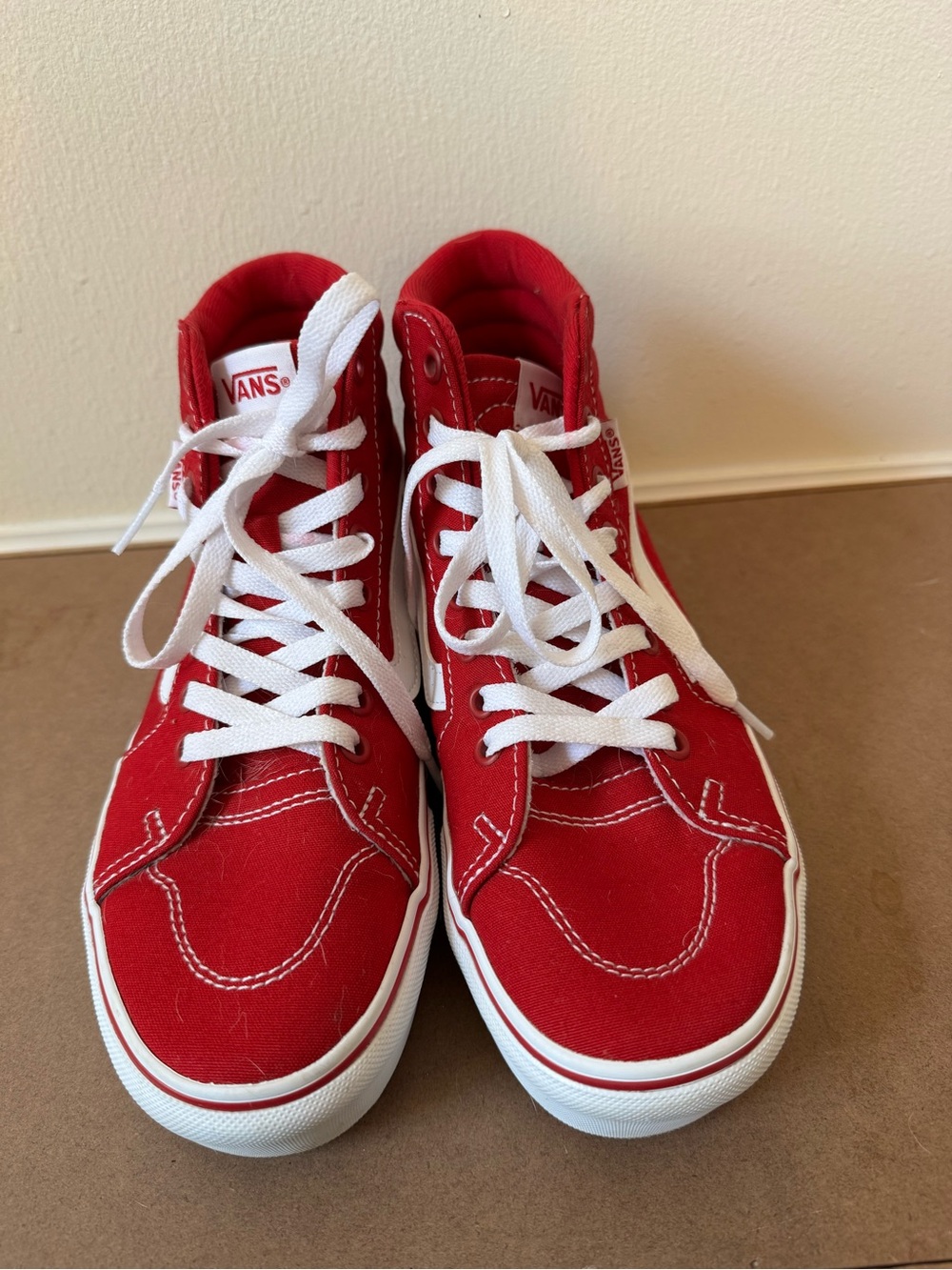 Vans Red Canvas High Top Sneakers with White Accents Women’s 7 - Picture 5 of 6